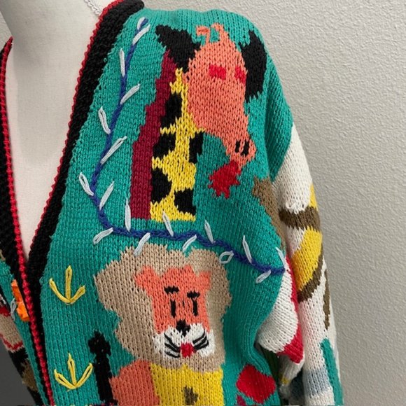 Vintage 90's Alfonso Pozo for Globetrotter "Jungle Animal" Cardigan Sweater - Picture 4 of 13